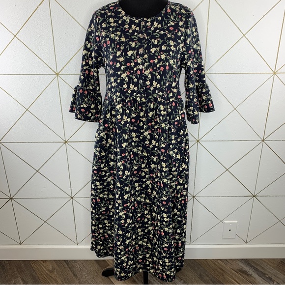 Orange Creek Los Angeles Button Front Bell Sleeve Dress With Pockets Size Small